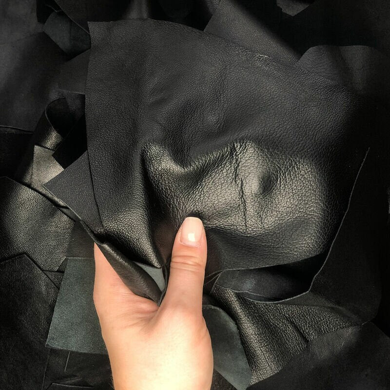 Black Lambskin Sheet Scrap Pack / All Size Pre-cut DIY Genuine Leather Samples