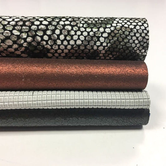 Four Genuine Leather Sheets With Prints And Metallics 5x5in