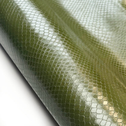 Olive Green Lambskin Leather With Embossed Snakeskin Print 0.7mm/1.75oz OLIVE SNAKE 1595