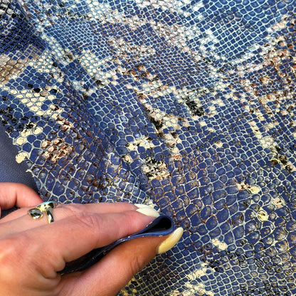 Blue Snake Print Metallic Lambskin Leather 1.75oz Hide 1633