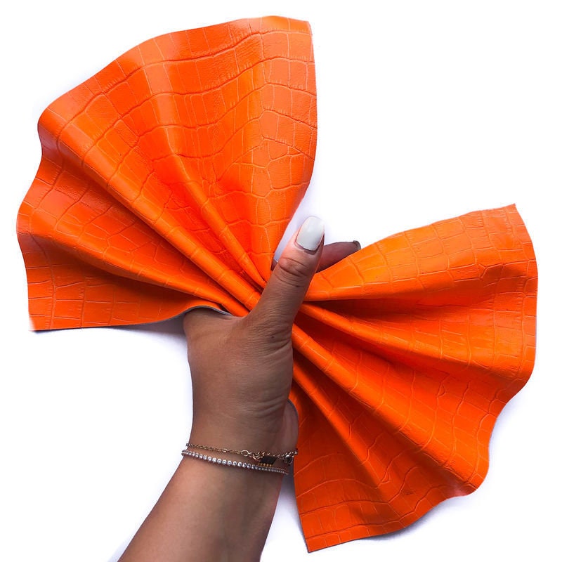 Bright Orange Crocodile Print Lambskin Sheets 2oz/0.8mm / NEON ORANGE CROCODILE 913