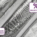 Silver Lambskin Metallic Italian Skins / Flower, Crocodile, Alligator Embossing / BUNDLE of 7 Full Skins