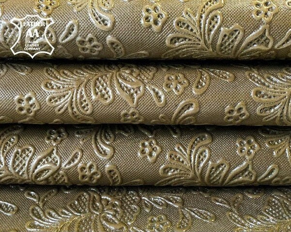 Khaki Green Flower Print Lambskin 1.1mm/2.75oz / COVERT GREEN 852