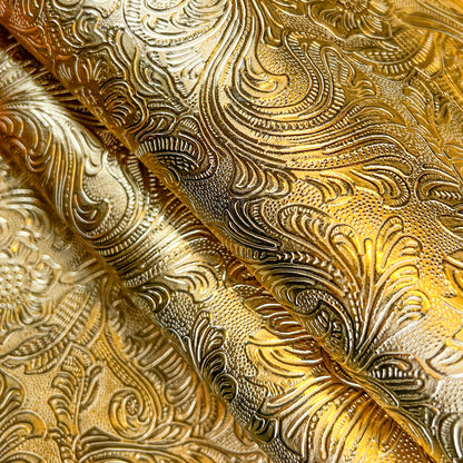 Matte Gold Metallic Lambskin Hides With Flower Print GOLD FLOWERS 1468 0.9mm/2.25oz