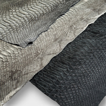 Real Python Leather Scraps 80gr // 2.4oz Mix Of 3 Pieces Taupe, Black, Gray Remnants