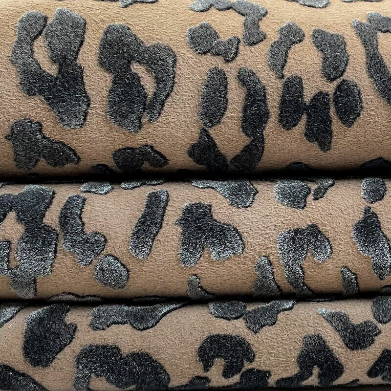 Beige Suede Leopard Print Lambskin 1.1 mm/ 2.75 oz / VELOUR LEOPARD 1373