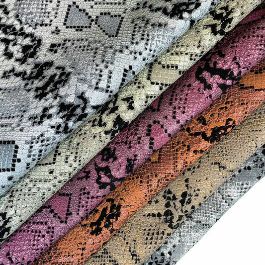Soft Various Colors Snakeskin Print Lambskin 0.9-1mm/2.25-2.5oz / COLORFUL FOREST SNAKES 1256