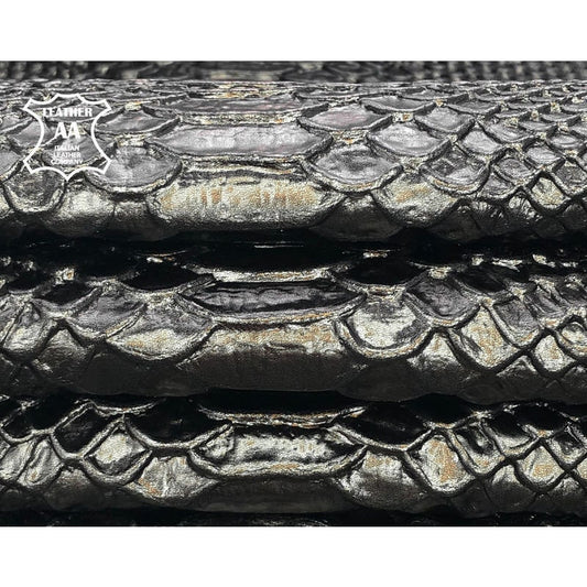 Dark Silver Snake Print Lambskin Leather 0.8mm/2oz / DARK SILVER SNAKE 893