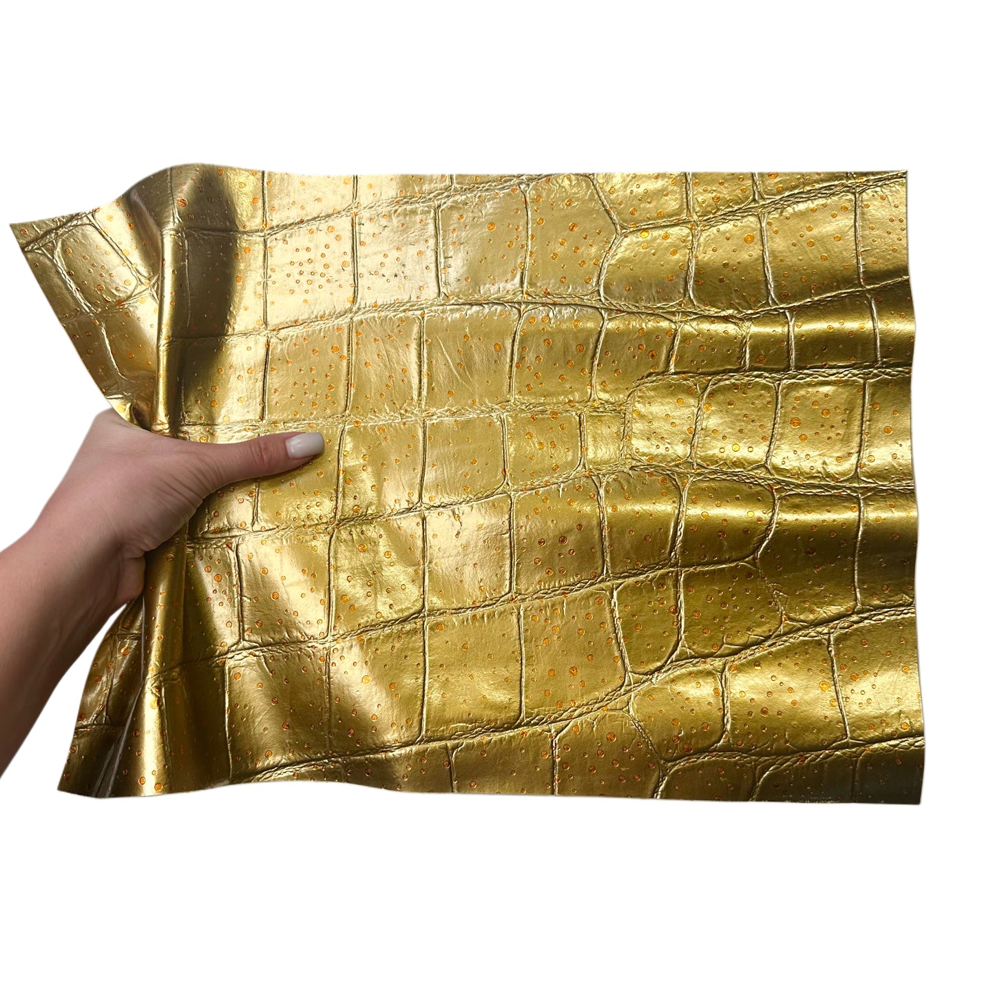 Gold Metallic Lambskin Leather Sheet With Water-Drop Dots Crocodile Texture 1670
