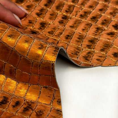 Orange Metallic Lambskin With Crocodile Print 1mm/2.5oz ORANGE CROCO 1536