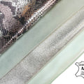 Mint Green Perlamuter Silver Sparkles Snake Embossed, Suede Bundle of 4 Lambskin Hides