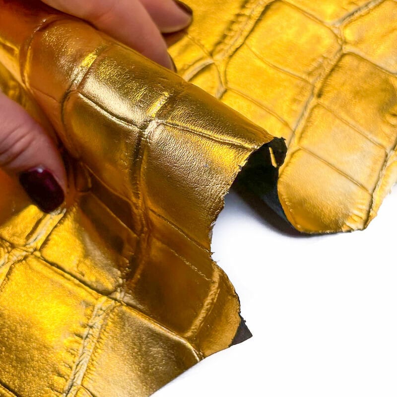 Gold Lambskin Leather With Crocodile Print 0.8mm/2oz / GOLD ALLIGATOR 1315