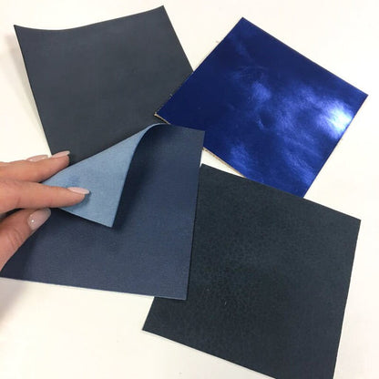 Mix Of Blue 5x5in - Navy, Metallic, Textured 4pcs Leather Scrap