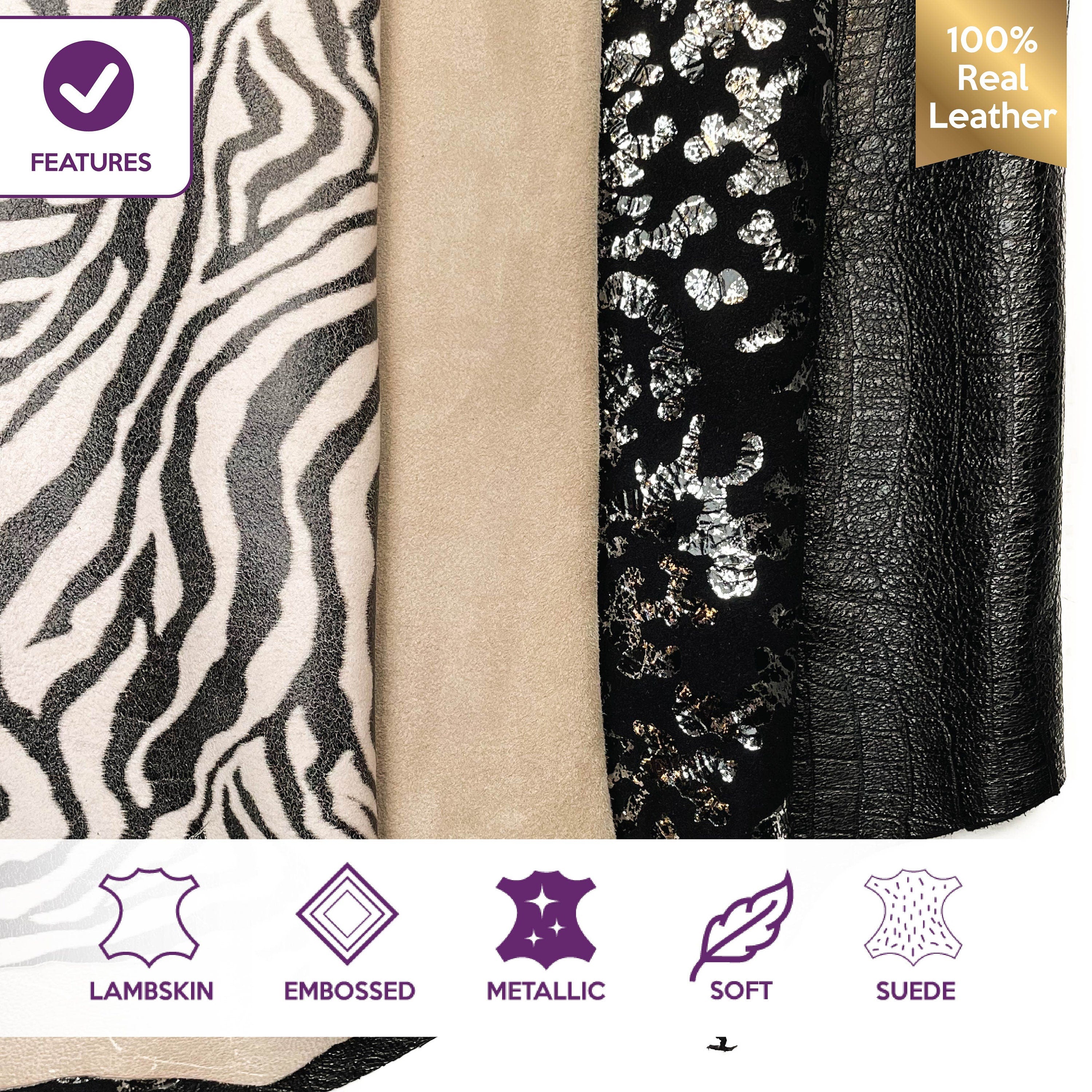 Beige & Black Animal Print Metallic Suede Embossed Leather Bundle Mix of 4 Skins