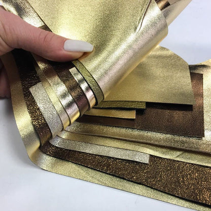 Metallic Gold Mix Scraps Leather Renmants With Different Texture Shape Tone