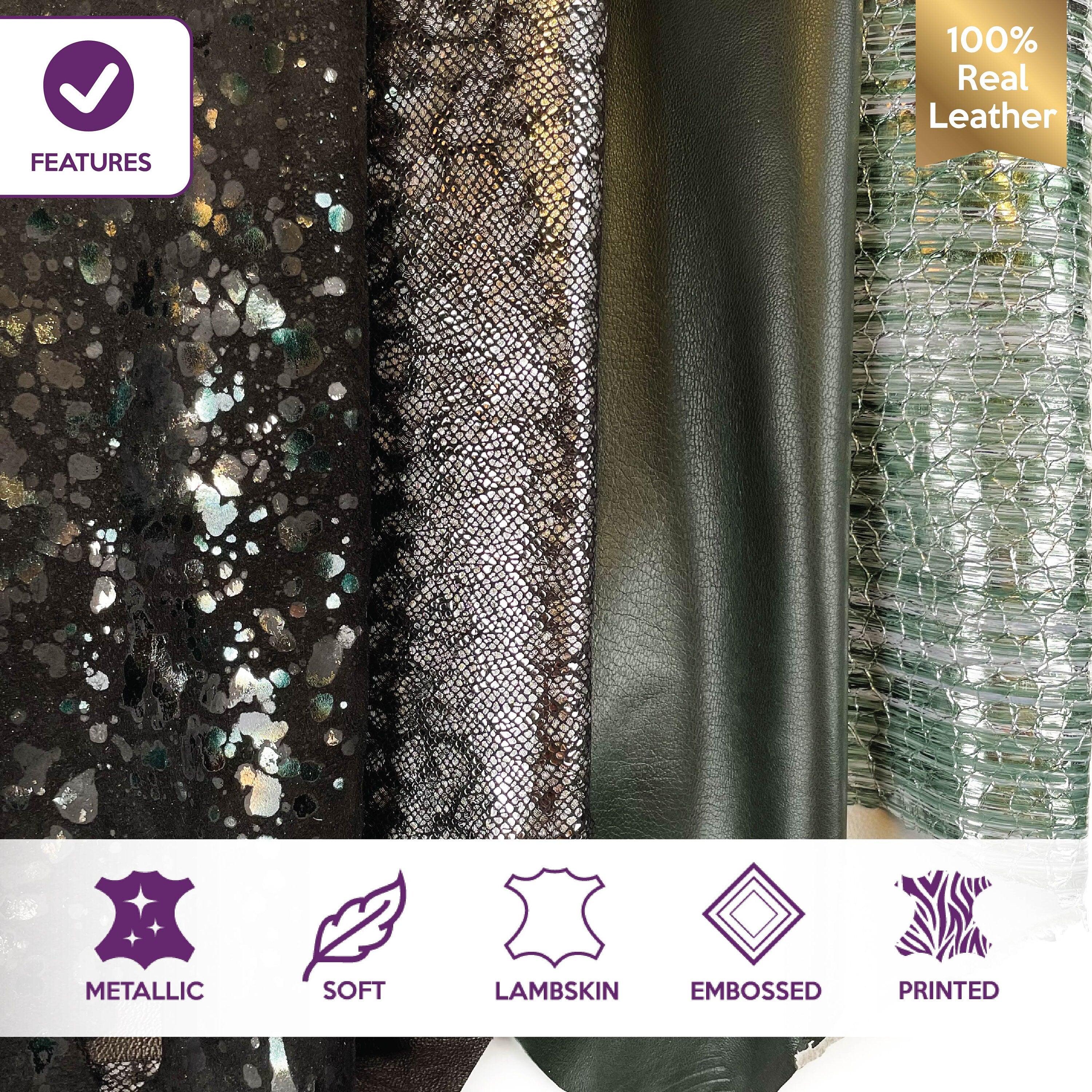 Grass Green Silver Lambskin Embossed Bundle of 4 Hides 0.8-1.1mm/2 - 2.75oz