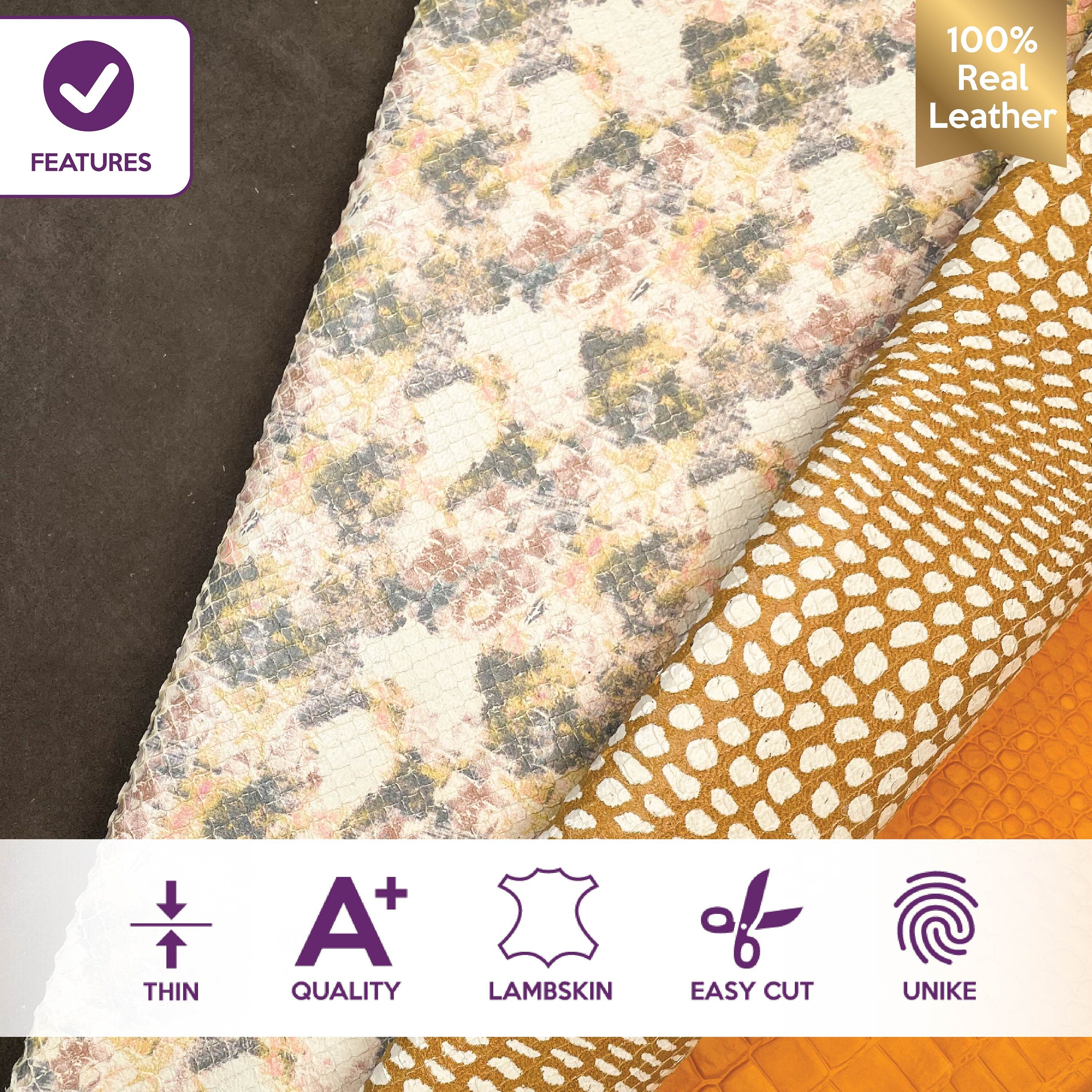Unique Laser Cut & Snake Print Yellow Texture Soft Lambskin Bundle of 4