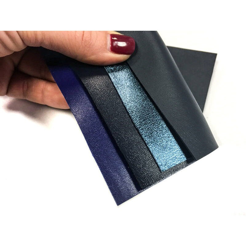 4 pack Teal, Bright,  Navy Blue  Leather Scraps  5x5in - Plain, Metallic Sheets