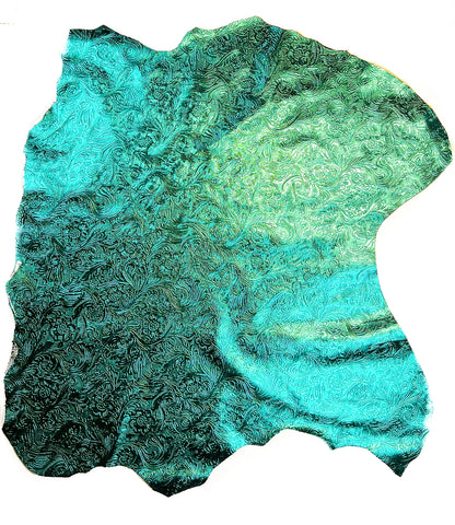 Emerald Green Metallic Lambskin With Flower Print  EMERALD FLOWERS 1466 0.7mm/1.75oz