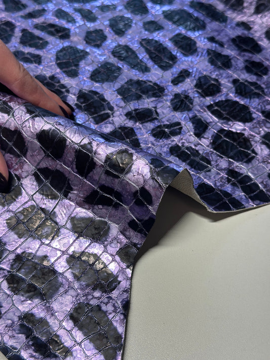 Metallic Purple Lambskin Leather With Emboosed Crocodile Print 1mm/2.5oz