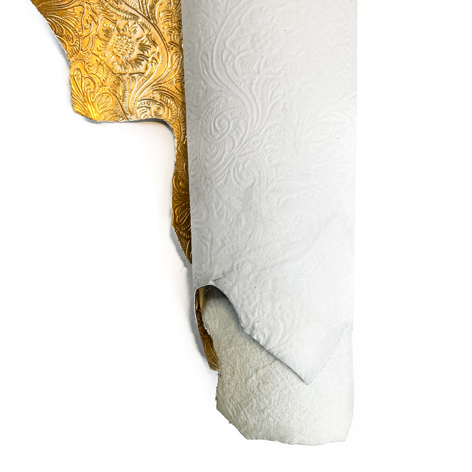 Matte Gold Metallic Lambskin Hides With Flower Print GOLD FLOWERS 1468 0.9mm/2.25oz
