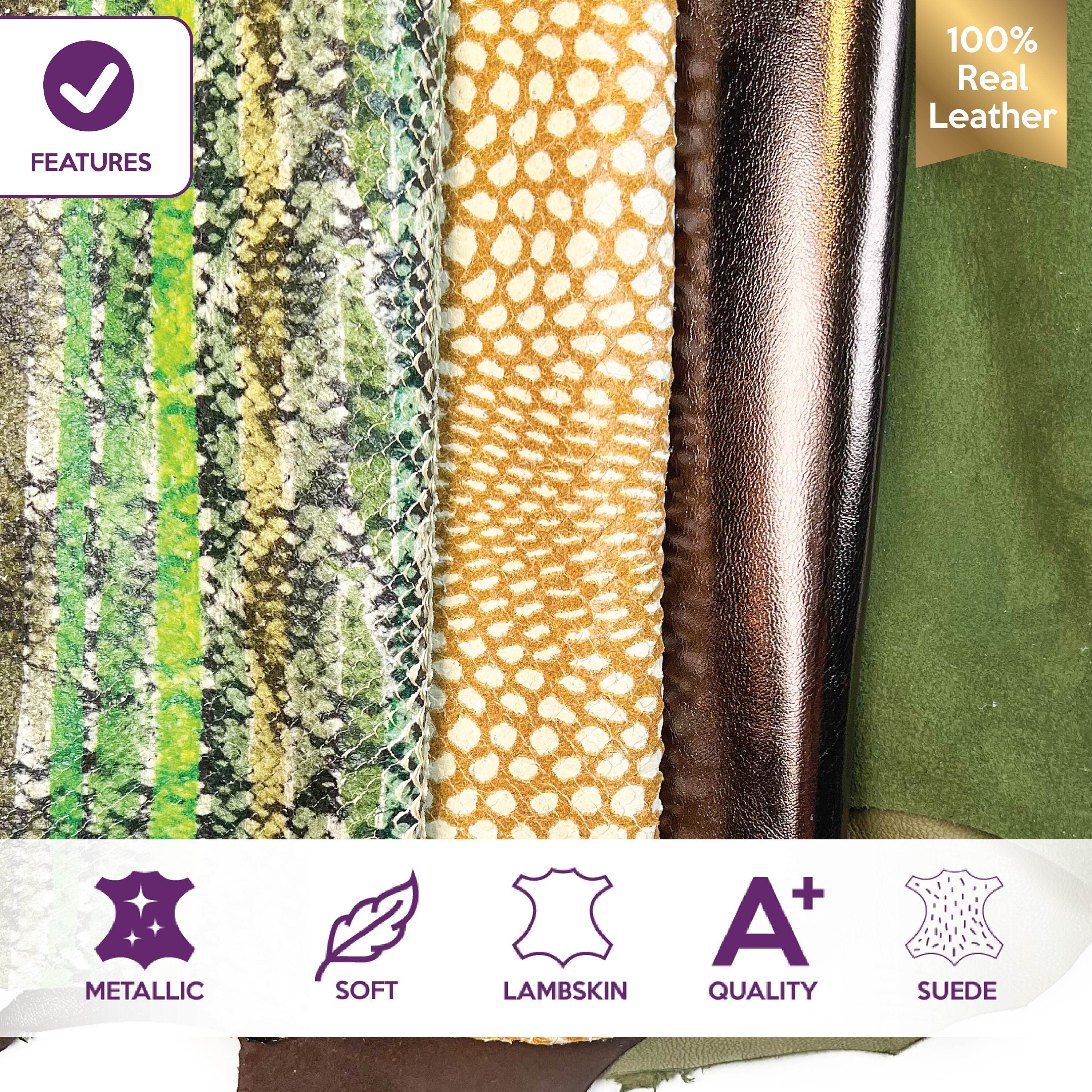 Green Animal Print Laser Cut Bronze Metallic Moss Suede Bundle of 4 Hides 0.7-1mm/1.75-2.25oz