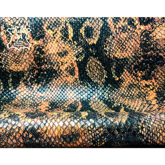 Black Orange Snakeskin Print Lambskin 0.9mm/2.25oz / DESERT SNAKE 980