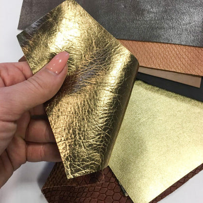 Brown Lambskin Scrap Mix Of Different Print Texture Metallic Gold Renmants