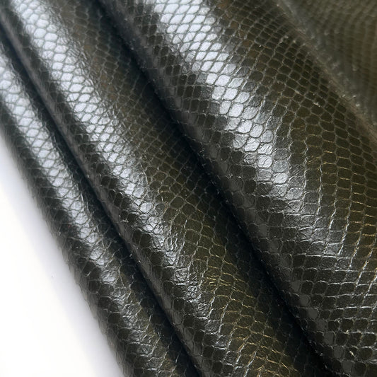 Dark Green Lambskin Leather With Print 0.7-0.8mm GREEN LIZARD 1603