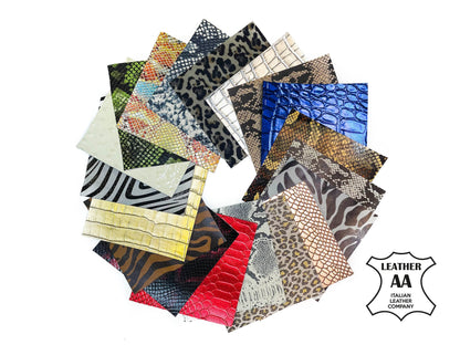 Safari Set Mix 6x6in Genuine Animal Print Leather Five Pieces