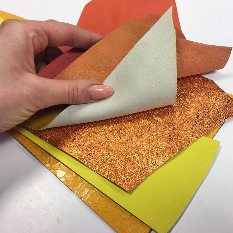 Yellow And Orange Scraps Off Cut Mix Real Leather Renmants