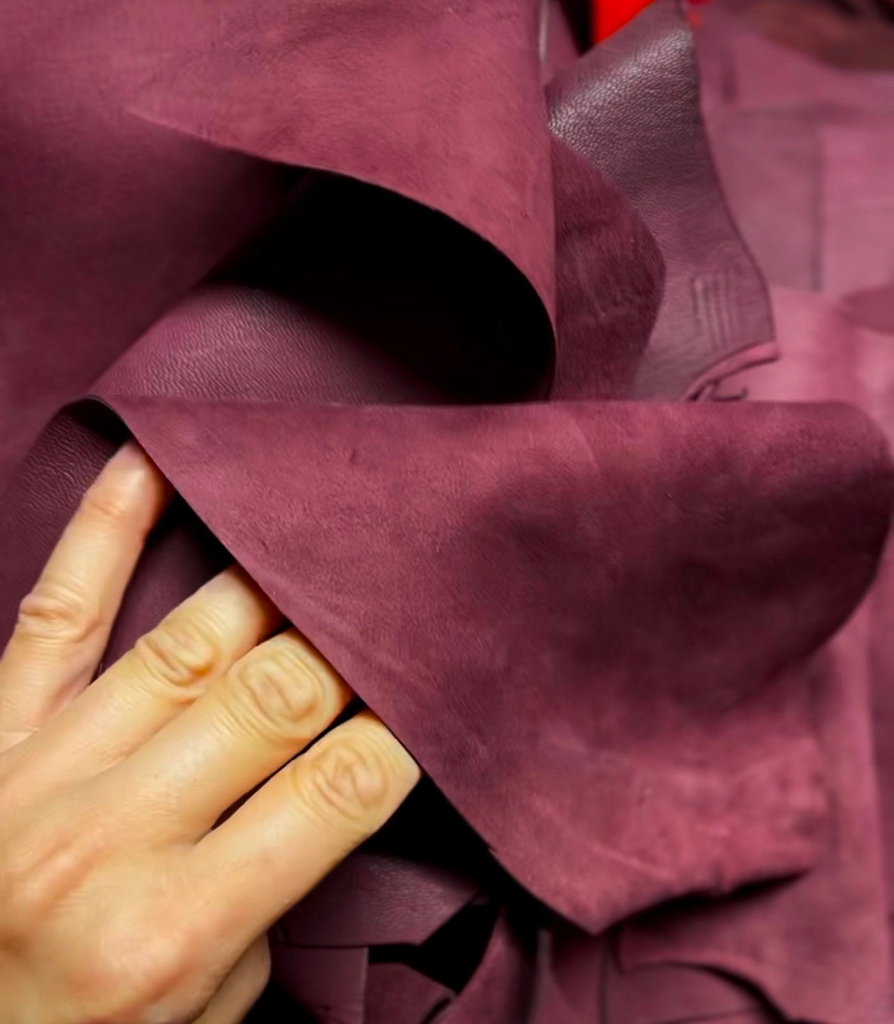 1.2 kg / 2.65 lbs Dark Red Burgundy Sheepskin Leather Scrap Pack