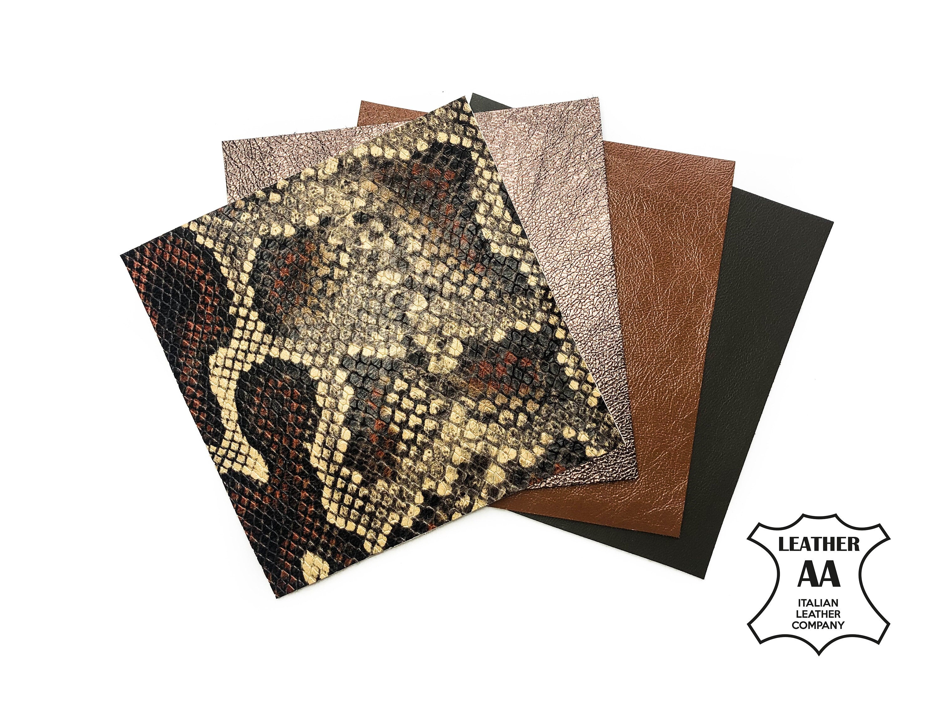 Brown Snake 4pcs Set 5x5in Genuine Leather Pieces- Print,Metallic,Plain