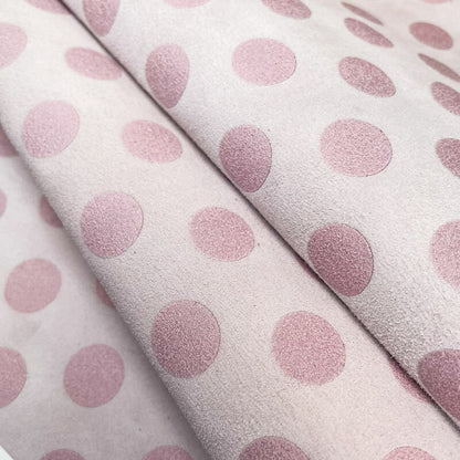 White Lambskin Suede With Pink Dots 1mm/2.5oz DUSTY PINK DOTS 1090