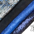 Navy Blue Leopard Lambskin Crunchy Metallic Lizard Print Bundle Of 4 Hides 0.7-0.9mm/1.75 - 2.25oz