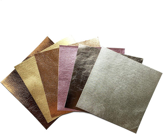 Metallic Lambskin 5x5in Scraps 6 pcs - Silver, Gold, Bronze, Pink / 0.7-1.0 mm/1.75-2.5oz