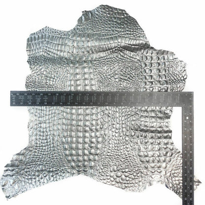 Metallic Matte Silver Crocodile Print Lambskin 0.7mm/1.75oz / MATTE SILVER CROCODILE 1046