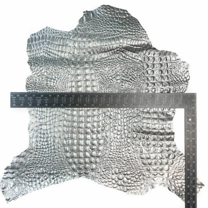 Metallic Matte Silver Lambskin With Crocodile Print 0.7mm/1.75oz Matte SILVER CROCODILE 1046