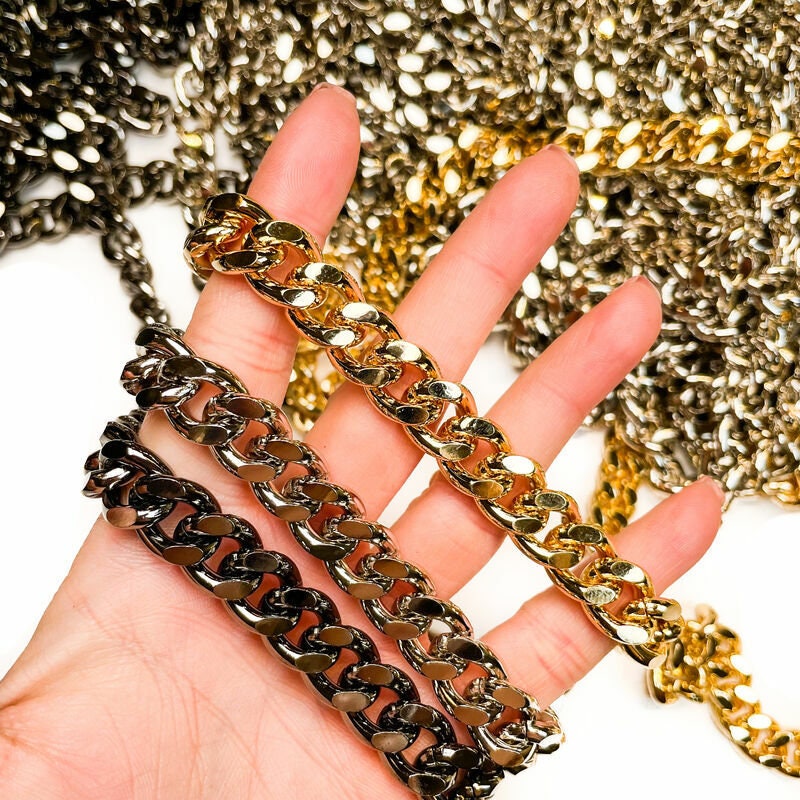 One Meter Classic Chain for Accessories / Bracelet, Necklace, Ring, Earrings / Gold, Gunmetal or Silver Color / Hardware 1.3cm / 1/2 inches