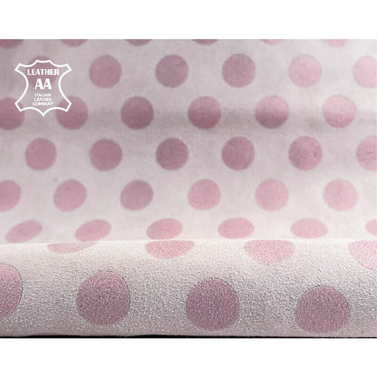 White Lambskin Suede With Pink Dots 1mm/2.5oz DUSTY PINK DOTS 1090