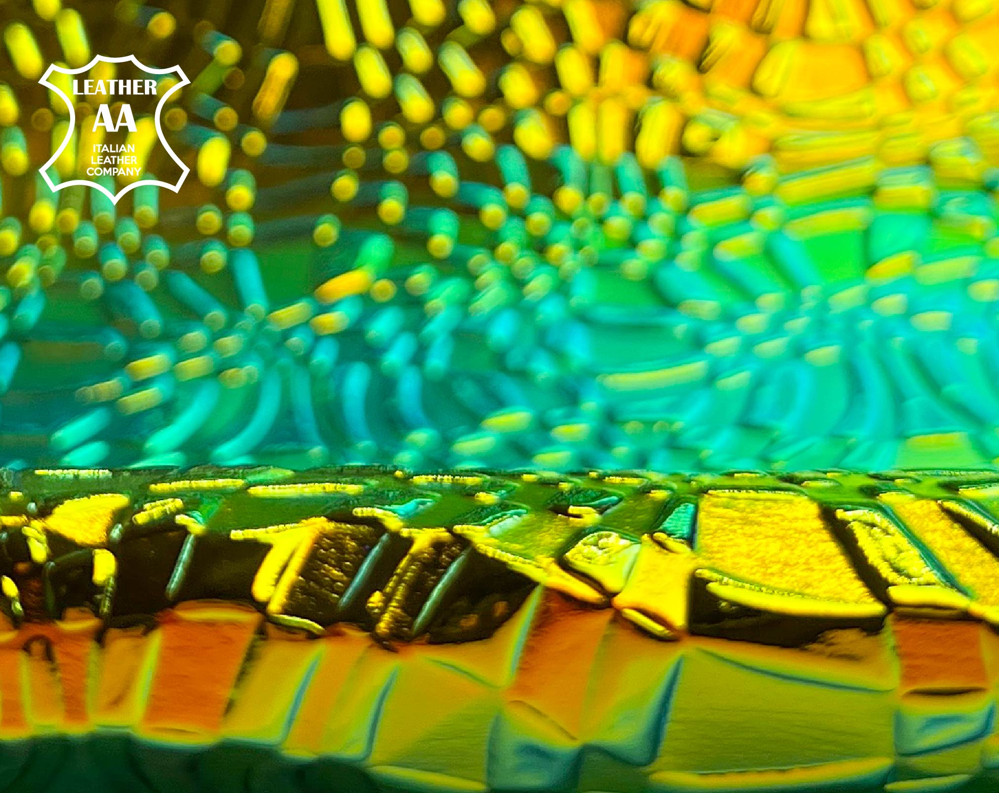 3D Holographic Shiny Lambskin Leather With Print 0.6mm/1.5oz / GREEN HOLO 1449