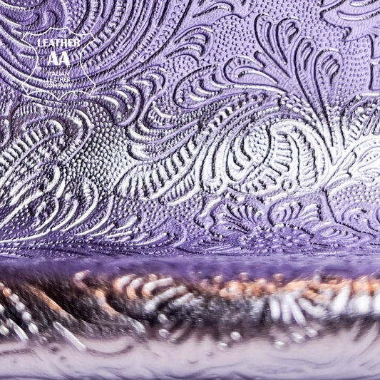 Purple Metallic Lambskin With Flower Print LAVENDER FLOWERS 1470 0.7-1mm/1.75-2.5oz