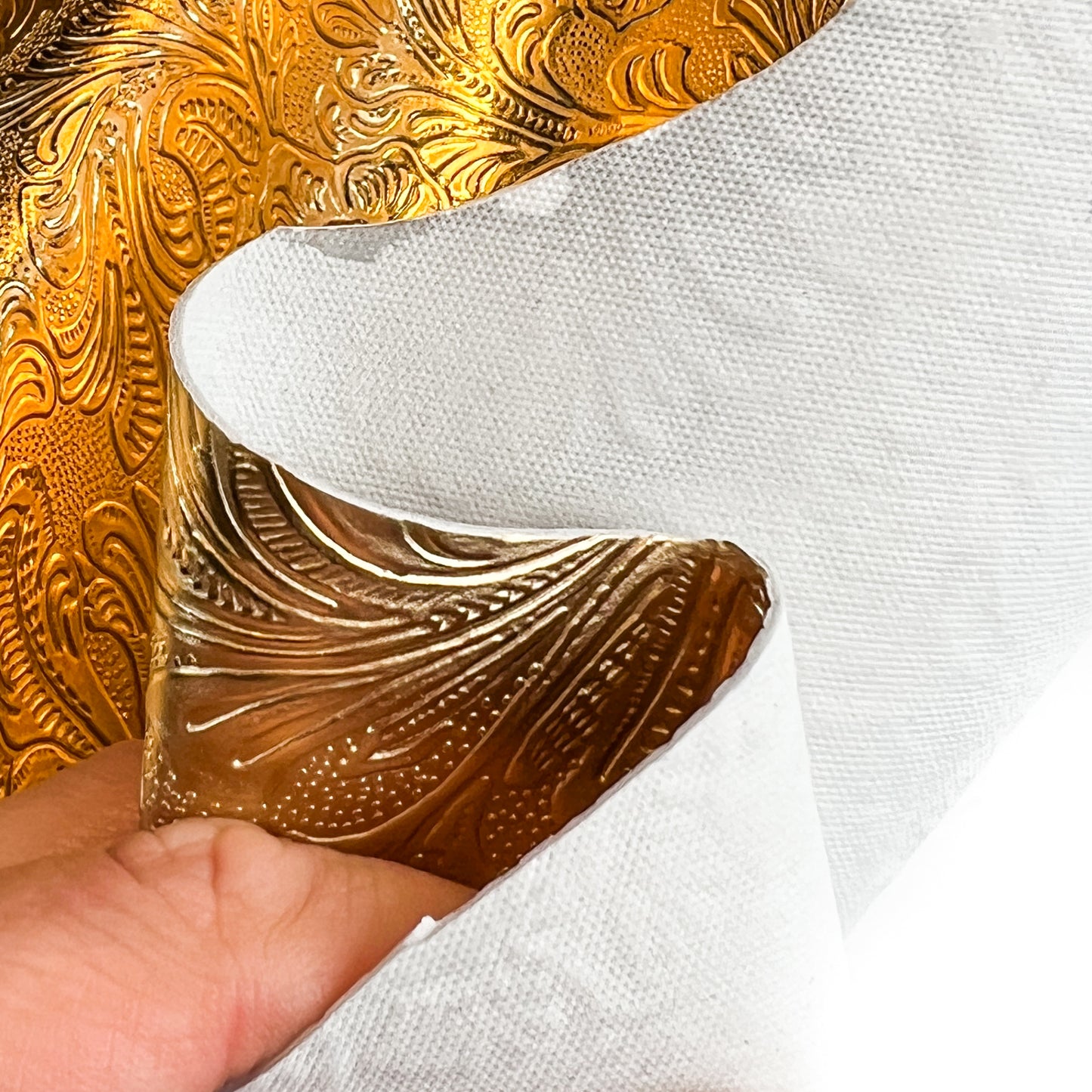 Matte Gold Metallic Lambskin Hides With Flower Print GOLD FLOWERS 1468 0.9mm/2.25oz