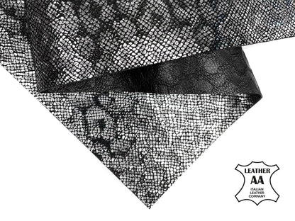 Shiny Black Silver Lambskin Sheets With Print 0.7mm/1.75oz / BLACK LEOPARD 1094