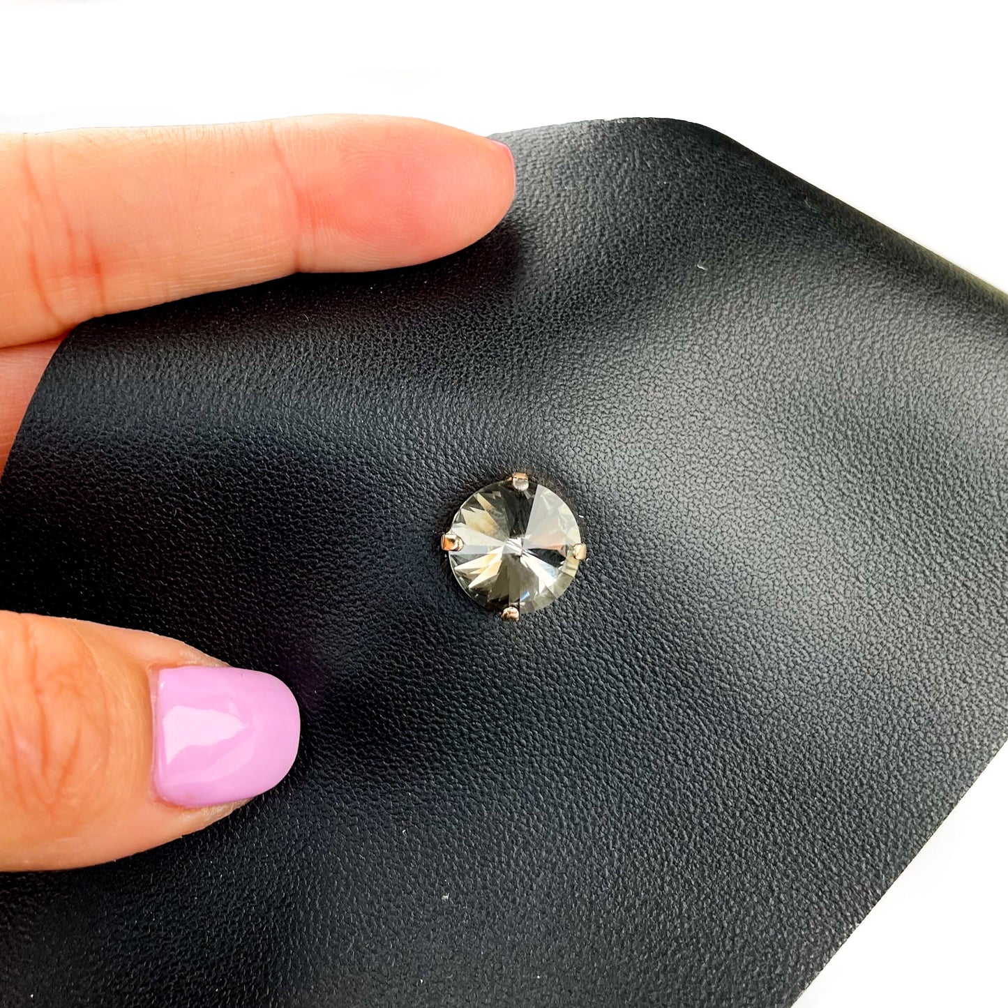 Swarovski Crystal For Leather / Round Dark Gemstone / Two Sizes / Silver or Gold