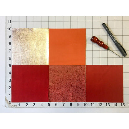 Dotted Red,Orange and Rose Gold Sheets 5x5in Five Leather Sheets