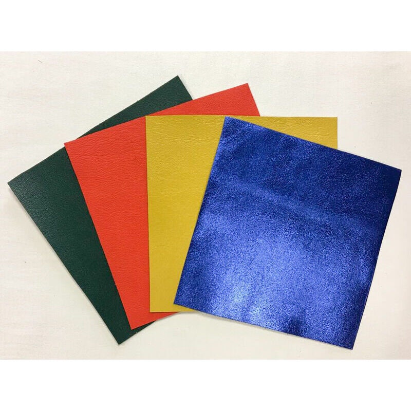 4 Genuine Leather Pieces For Crafting // 5x5in // Yellow, Blue, Orange, Green
