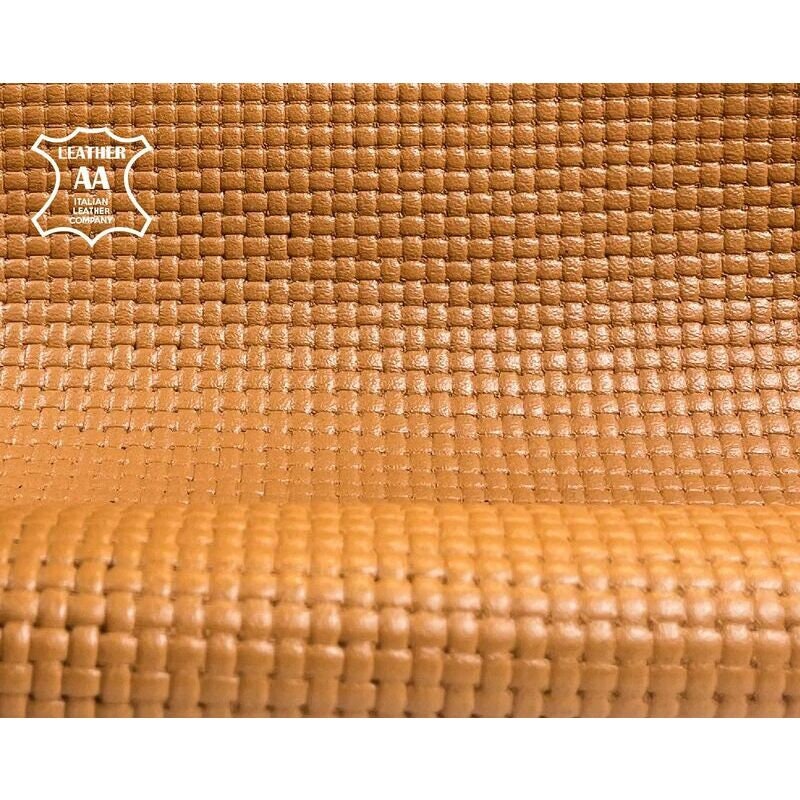 Embossed Light Caramel Brown Lambskin 0.7mm/1.75oz / WOVEN HAZEL 1357