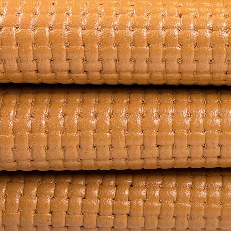 Embossed Light Caramel Brown Lambskin 0.7mm/1.75oz / WOVEN HAZEL 1357