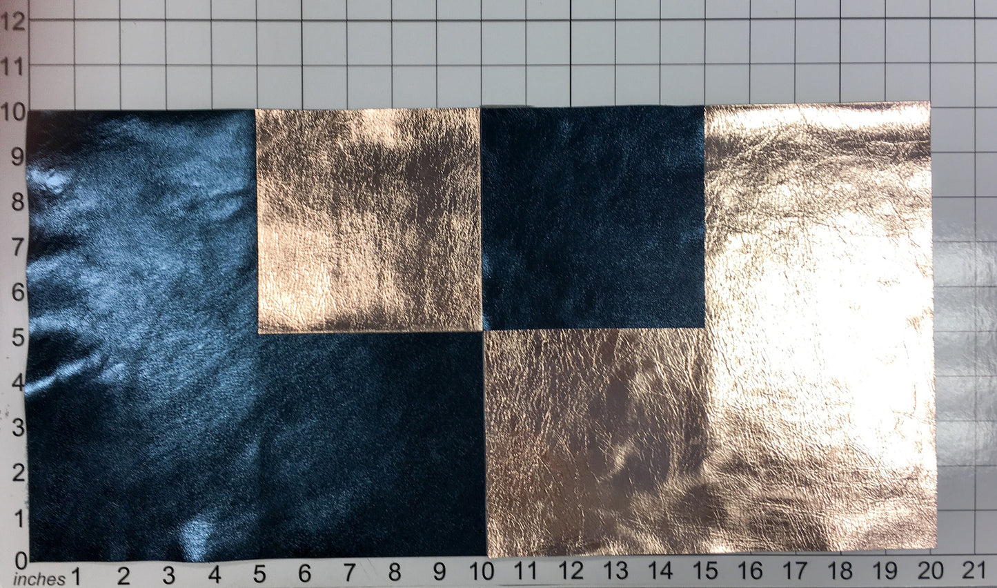 Rose Gold and Teal Metallic Lambskin 5x5inch Scraps 4 Shiny Pieces